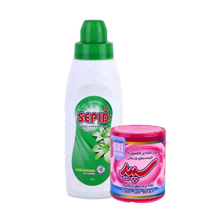 مایع لباسشویی سپید مدل 3 آنزیم وزن 1 کیلوگرم به همراه پودر لکه بر سپید مدل Oxi Action وزن 500 گرم